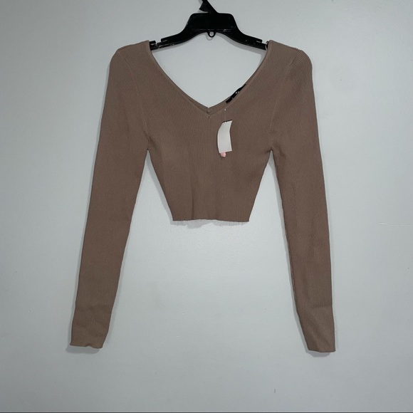 Tan Long Sleeve Crop Top - Picture 4 of 5